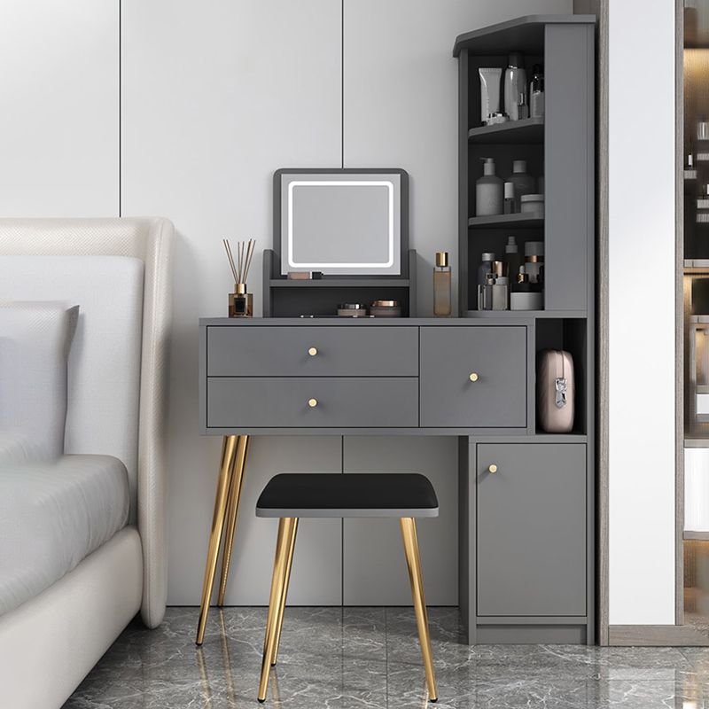 Materiale a base di legno in stile glam tavolo da toeletta bianca/grigia con cassetti e ripiani