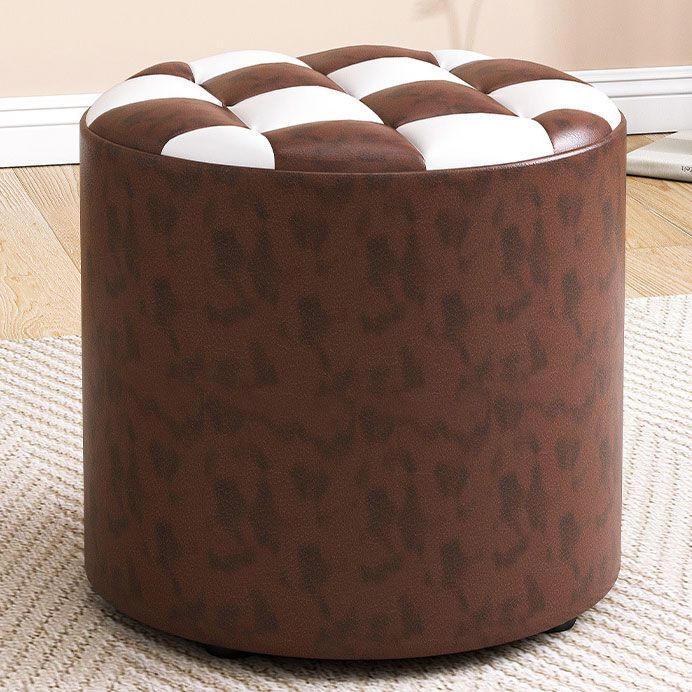 Mid-Century Modern Pouf Ottoman Faux Leather Tufted Square Pattern Round Ottoman Clearhalo 'furn' 'furn_ottomans_poufs' 'Furniture' 'Living Room Furniture' 'Ottomans & Poufs' 'ottomans_poufs' 1200x1200_eb058c02-2e49-4824-9bfd-b1a99a529182