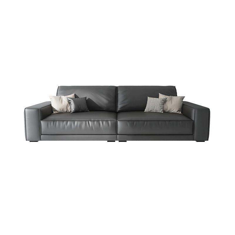 Stain-Resistant Faux Leather Sofa Square Arm Cushion Back Couch, Black Clearhalo 'furn' 'furn_sofas' 'Furniture' 'furniture_sofas' 'Living Room Furniture' 'Sofa' 'sofas' 1200x1200_eb07a66c-0b4d-4789-8836-08e0578b0b22