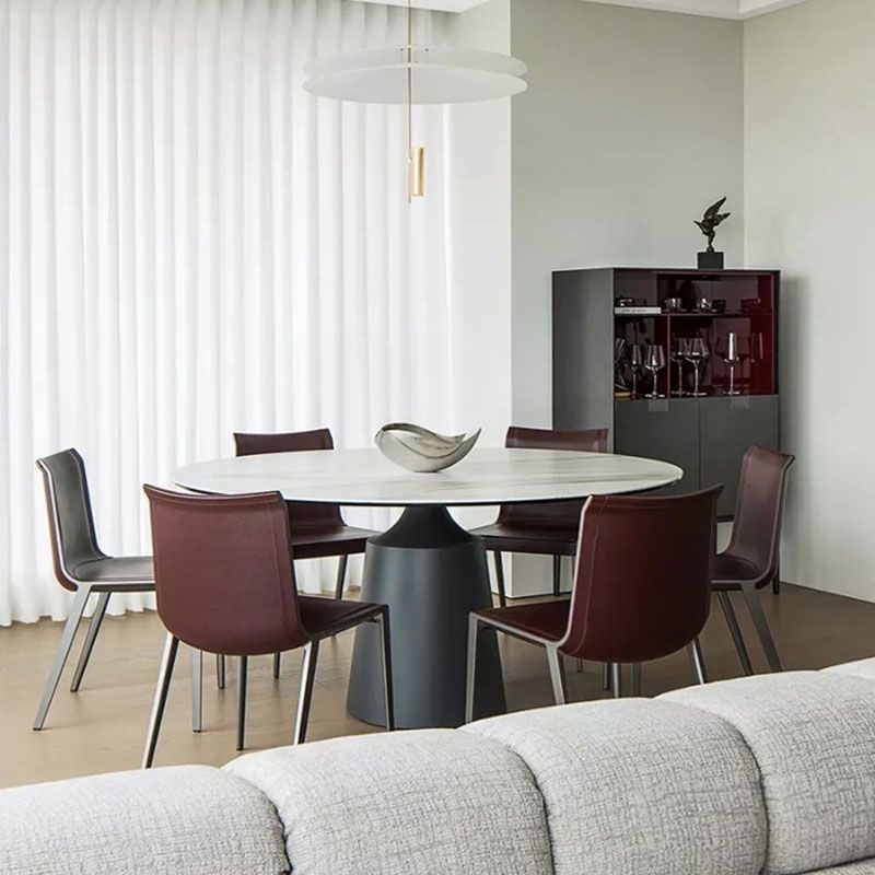 Modern Sintered Stone Dining Table Round Dining Room Table with Pedestal Base Clearhalo 'Dining Tables & Seating' 'Dining Tables' 'dining_table' 'furn' 'furn_dining_table' 'Furniture' 'furniture_dining_table' 'Kitchen & Dining Furniture' 'kitchen' 'kitchen_dining_table' 1200x1200_eb07b988-2d71-414a-9b08-2f4fce7712b8