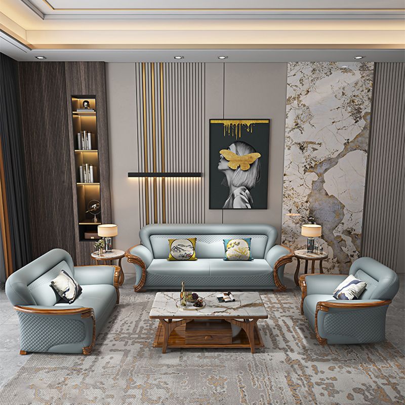 Solid Wood Contemporary Genuine Leather Flared Arm Sofa with Pillows Clearhalo 'furn' 'furn_sofas' 'Furniture' 'Living Room Furniture' 'Sofa' 'sofas' 1200x1200_eb0880e5-75e6-4f60-8ab3-ffb38862d87d