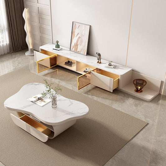 現代の幾何学カクテルテーブルストーンホワイトコーヒーテーブル