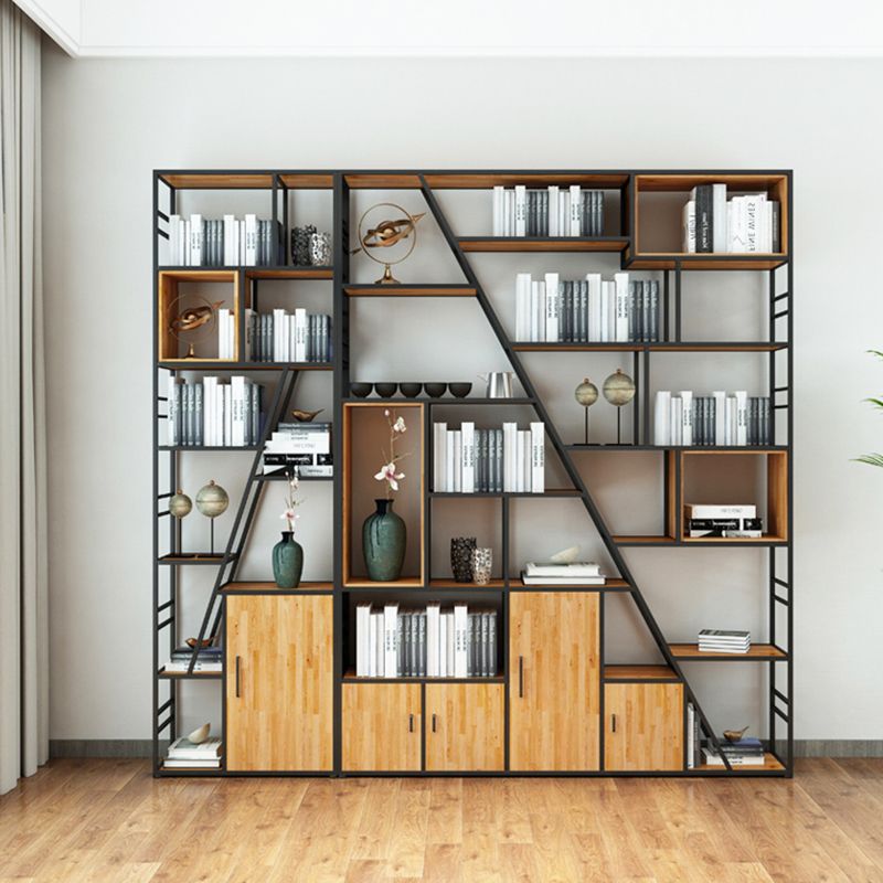 Metal and Wooden Shelf Bookcase with Doors Modern Bookshelf for Office Clearhalo 'Bookcases' 'furn' 'furn_bookcases' 'Furniture' 'furniture_bookcases' 'Office Furniture' 1200x1200_eb0d50d2-4cb7-4ae0-bfd4-d7381eb6848c