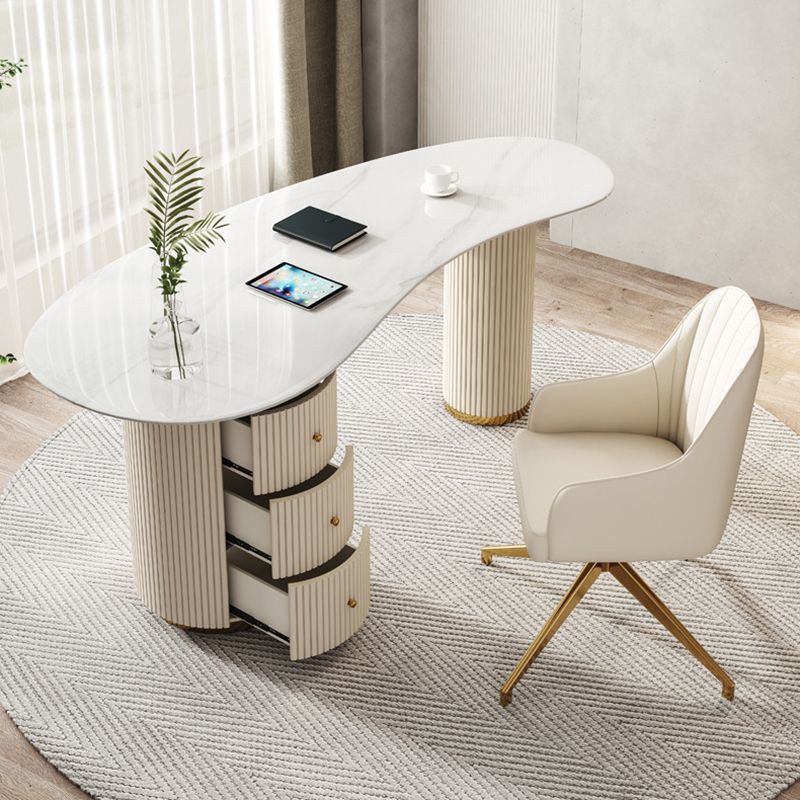 Modern & Contemporary White Desk Sintered Stone Bedroom with 3-Drawer Writing Desk Clearhalo 'furn' 'furn_office_desk' 'Furniture' 'furniture_office_desk' 'Office Desks' 'Office Furniture' 'office_desk' 1200x1200_eb132243-61d4-44ae-982d-2c418d06fd05