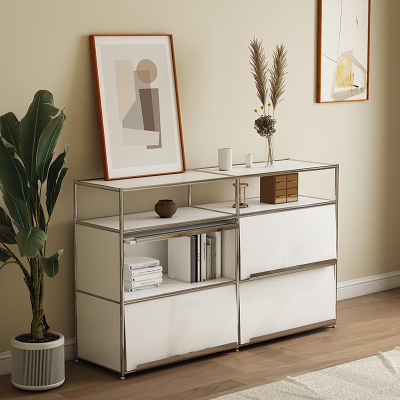 Contemporary Metal Sideboard with Drawers White Dining Buffet for Living Room Clearhalo 'buffet_sideboard' 'Buffets & Sideboards' 'furn' 'furn_buffet_sideboard' 'Furniture' 'Kitchen & Dining Furniture' 1200x1200_eb15855a-0e43-4528-8a85-fb6bfa146291