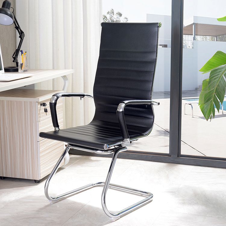 High Back Office Desk Chair Black Faux Leather Fixed Arms Side Chair Clearhalo 'furn' 'furn_office_chair' 'Furniture' 'Office Chairs' 'Office Furniture' 'office_chair' 1200x1200_eb1a5bf7-7d3c-4058-a237-45c2252b80bc