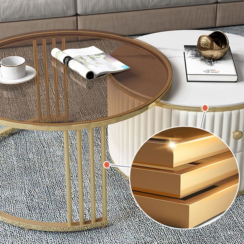 Round Coffee Table Glass Top Nesting Coffee Table Set with Golden Legs Clearhalo 'Coffee & Accent Tables' 'Coffee Tables' 'coffee_tables' 'furn' 'furn_coffee_tables' 'Furniture' 'Living Room Furniture' 1200x1200_eb1bef3f-7f56-437b-b184-af49267fbf79