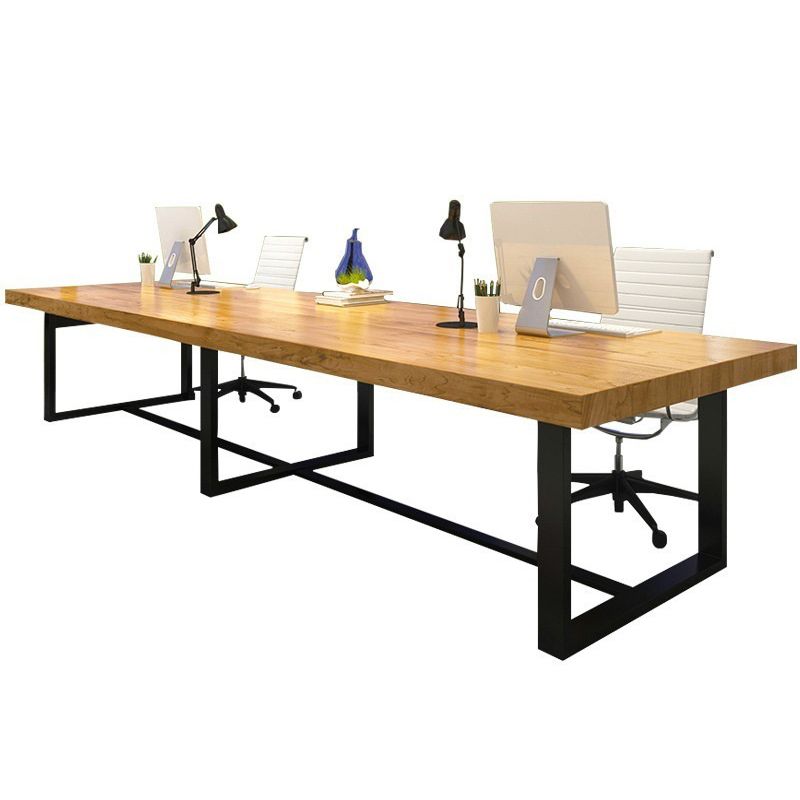 Metal Industrial Rectangle Dining Table Pine Solid Wood Top Table with Trestle Base Clearhalo ' dining_table' 'Dining Tables & Seating' 'Dining Tables' 'furn' 'furn_dining_table' 'Furniture' 'furniture_dining_table' 'Kitchen & Dining Furniture' 'kitchen&dining_furn' 'kitchen' 'kitchen_dining_table' 1200x1200_eb203756-5d15-415a-a687-f8593a73c093