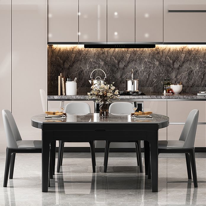 Mesa de comedor redonda moderna de piedra extensible para espacios pequeños en gris