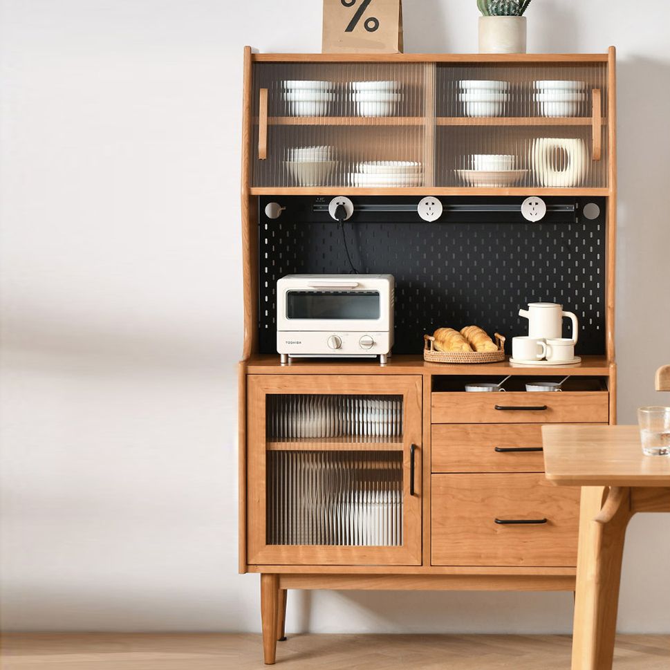 Rectangle Glass Paned Accent Cabinet Industrial Natural Finish Storage Cabinet Clearhalo 'Cabinets & Chests' 'cabinets_chests' 'furn' 'furn_cabinets_chests' 'Furniture' 'Living Room Furniture' 1200x1200_eb24838d-411f-4985-9ed3-c512d0feff11