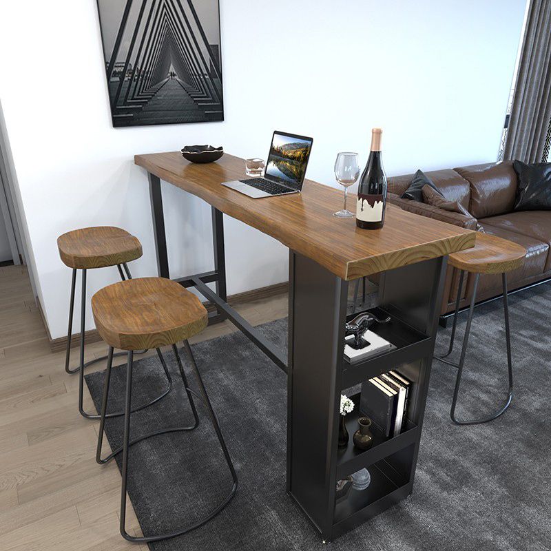 Pine Wood Bar Dining Table Modern Rectangle Bar Table with Trestle for Kitchen