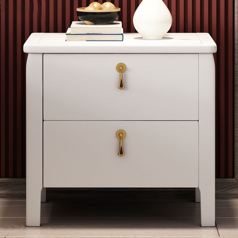 2 cassetti tavolino notturno moderno in legno in legno massiccio con gambe, alte 20 "