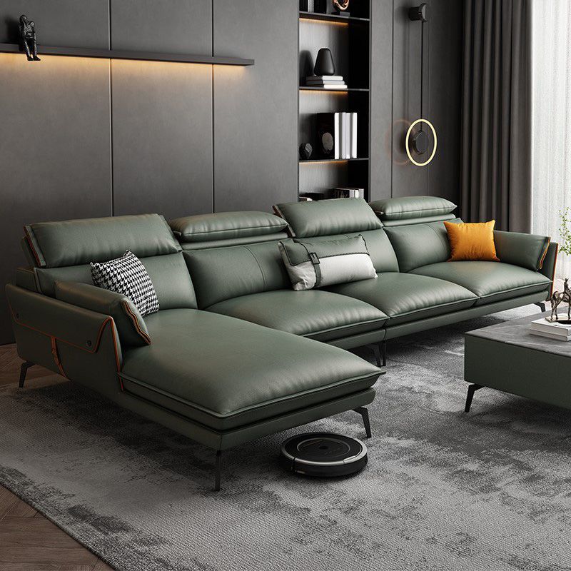 Modern Sofa & Chaise 4-seat Faux Leather Flared Arm Sectional