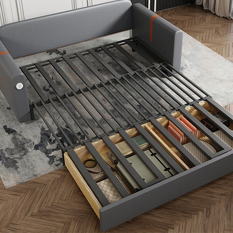 Divano convertibile di divano in pelle finta con braccio quadrato in grigio