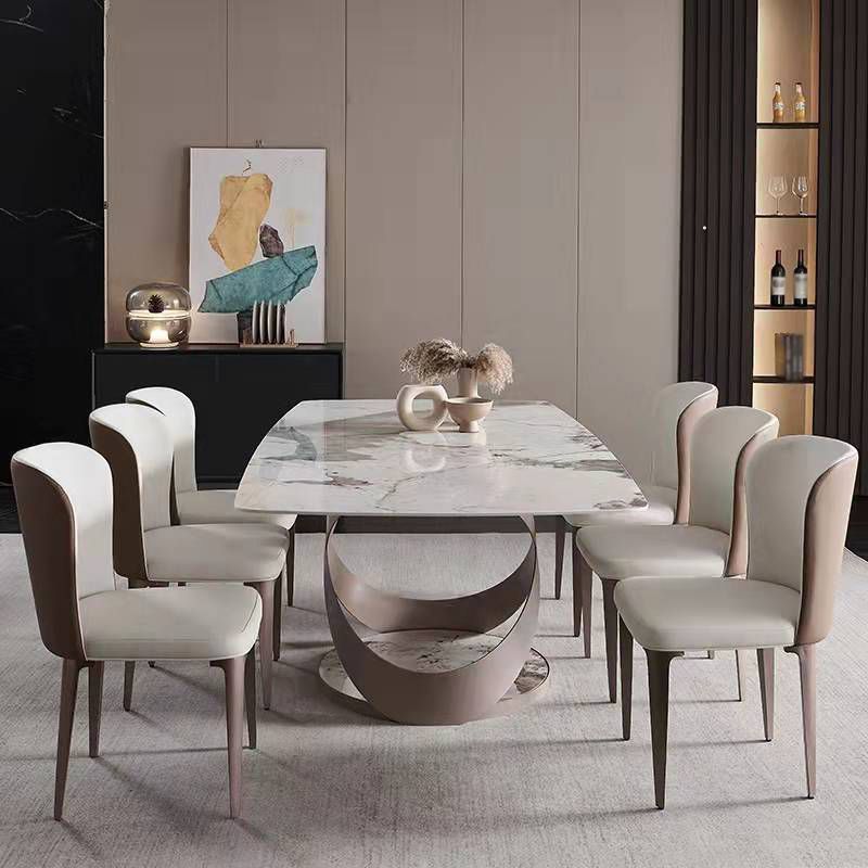 Modern Rectangle Dining Table Set 1/4/5/6/7 Pieces Dinette Set with Sintered Stone Top Clearhalo 'Dining Room Sets' 'Dining Tables & Seating' 'dining_room_set' 'furn' 'furn_dining_room_set' 'Furniture' 'Kitchen & Dining Furniture' 1200x1200_eb2f0566-350b-4592-afcf-249df612f9d7