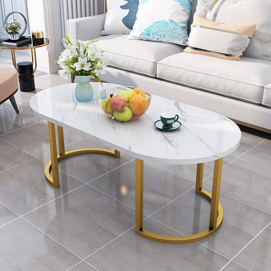 17.7"H Modern Metal Sled Base Wood Oval Coffee Table For Living Room Clearhalo 'Coffee & Accent Tables' 'Coffee Tables' 'coffee_tables' 'furn' 'furn_coffee_tables' 'Furniture' 'furniture_coffee_tables' 'Living Room Furniture' 1200x1200_eb3235f4-9822-4efa-b1cc-7631fca180c9