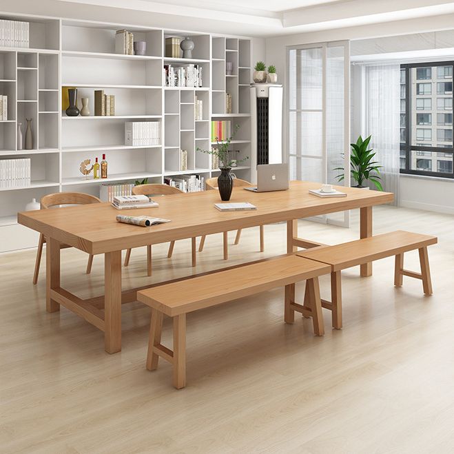 Rectangle Pine Solid Wood Table Modern Dining Table Trestle Base for Restaurant Clearhalo ' dining_table' 'Dining Tables & Seating' 'Dining Tables' 'furn' 'furn_dining_table' 'Furniture' 'furniture_dining_table' 'Kitchen & Dining Furniture' 'kitchen&dining_furn' 'kitchen' 'kitchen_dining_table' 1200x1200_eb33558a-44bf-4717-a159-9f9a0f7861ec