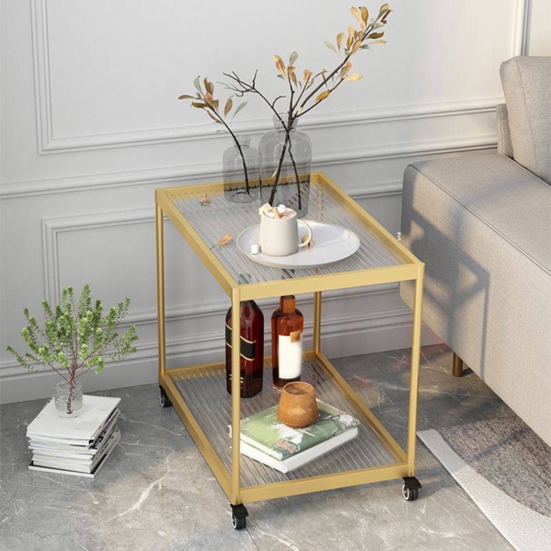 21.6" Tall Modern Rectangular Glass Top Side Table Iron Frame End Table with Shelf