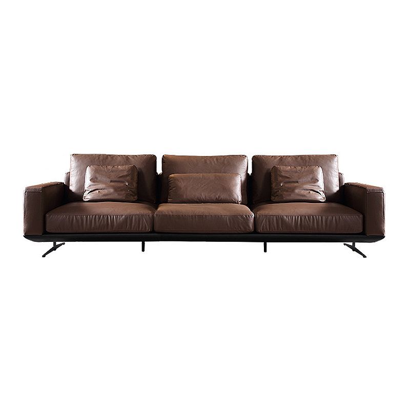 Square Arm Sofa and Chaise Genuine Leather Dark Brown Sectional for Living Room Clearhalo 'Furniture' 'kitchen' 'kitchen_sectionals' 'Living Room Furniture' 'Sectionals' 1200x1200_eb385794-5942-4a4c-bb61-9b5e2094d54a