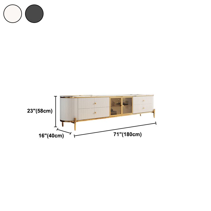 Console TV all'angolo bianco da 23 pollici e console multimediale, supporto TV in ardesia per TV con cassetti