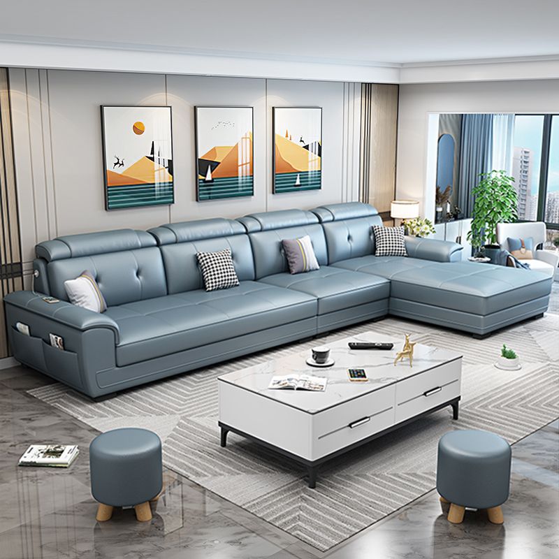 133.07" L x 70.86" W x 35.43" H Stain-Resistant Faux Leather Pillow Top Arm Sectionals Clearhalo 'furn' 'furn_sectionals' 'Furniture' 'furniture_sectionals' 'kitchen' 'kitchen_sectionals' 'Living Room Furniture' 'Sectionals' 1200x1200_eb3cb566-8192-4b31-ac12-a6f0c599b655