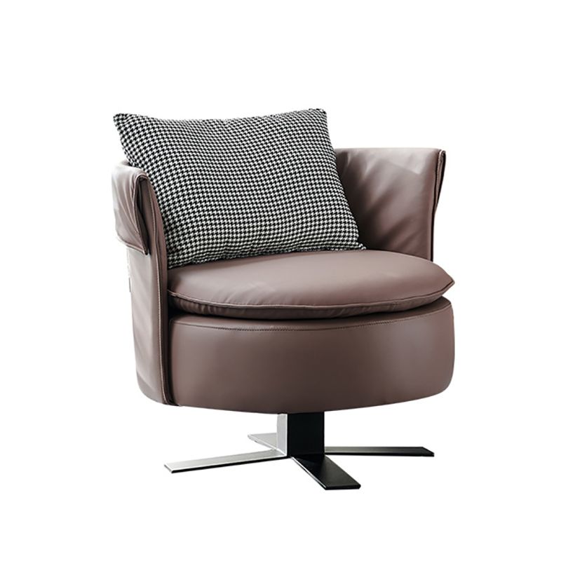 Swivel Chair in Brone Leather Chair with 4-Star Base and One Pillow Clearhalo 'Accent Chairs' 'accent_chairs' 'Chairs & Seating' 'furn' 'furn_accent_chairs' 'Furniture' 'Living Room Furniture' 1200x1200_eb3dee90-f903-4c3a-ae3c-a7445bd9b6f1