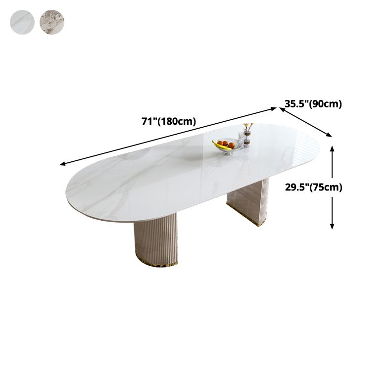 Oval Double Pedestal Glam Dining Table White Tone Fixed Table with Sintered Stone Clearhalo ' dining_table' 'Dining Tables & Seating' 'Dining Tables' 'furn' 'furn_dining_table' 'Furniture' 'furniture_dining_table' 'Kitchen & Dining Furniture' 'kitchen&dining_furn' 'kitchen' 'kitchen_dining_table' 1200x1200_eb42191e-8569-4468-9221-10aa30df16d2