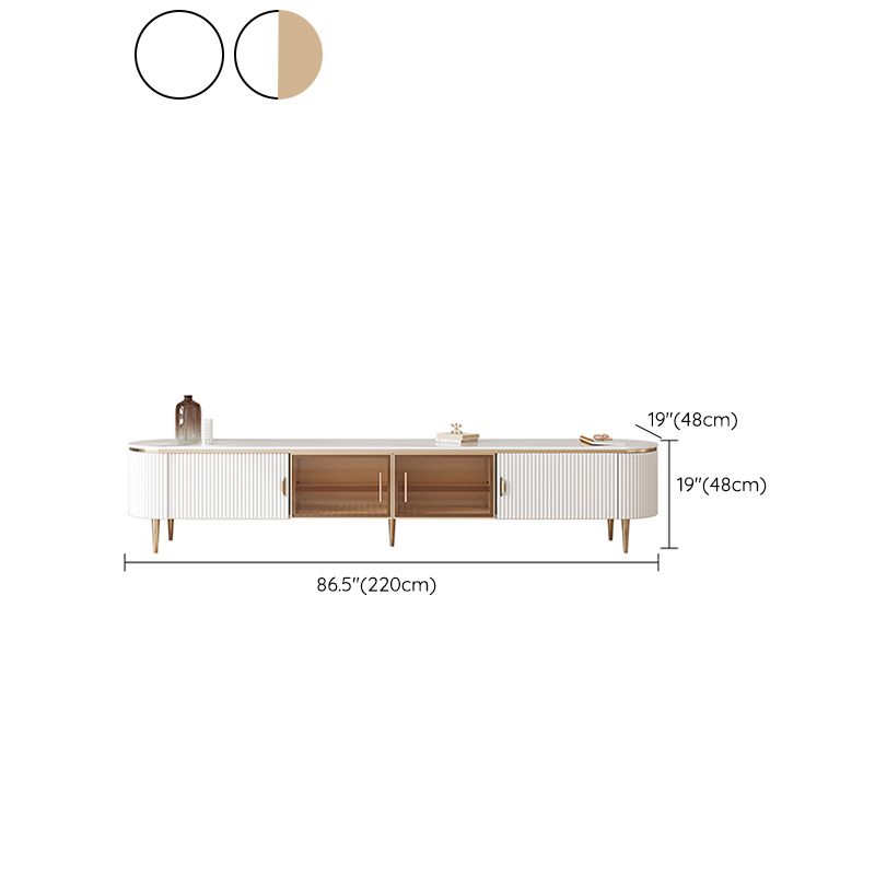 Console glam oval white tv stand con ripiani per soggiorno