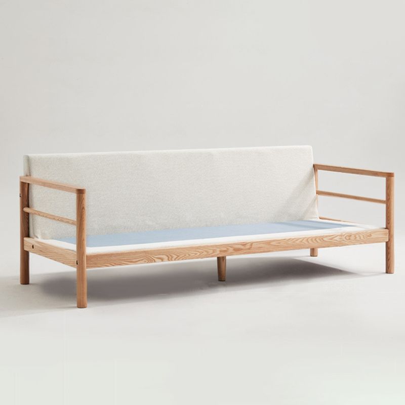 Divano a braccio quadrato moderno di lino beige divano standard in legno per soggiorno