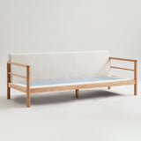 Divano a braccio quadrato moderno di lino beige divano standard in legno per soggiorno