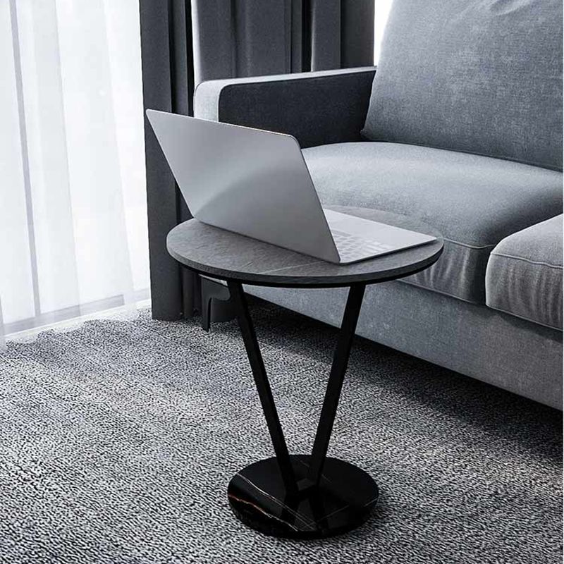 Round Side End Table with Slate Top, Contemporary Frame End Table