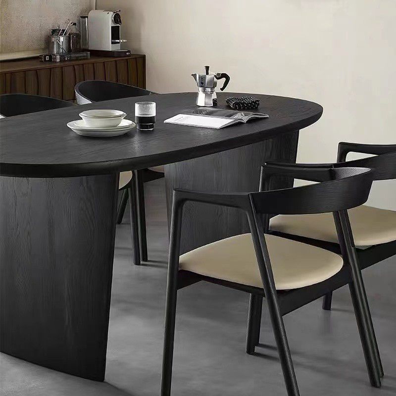 Eetkamer eettafel dubbele voetstuk houten eettafel in zwart