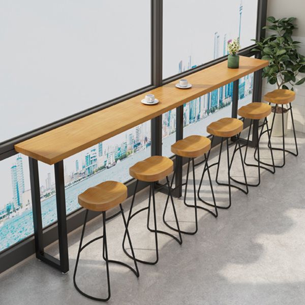 Kitchen Natural Finish Solid Wood Pub Table with Black Metal Frame Clearhalo 'Bar Furniture' 'Bar Tables' 'bar_tables' 'furn' 'furn_bar_tables' 'Furniture' 'Kitchen & Dining Furniture' 1200x1200_eb4bf3cb-ebc6-4b2d-9687-68012ed37a6f