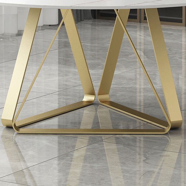 Round Sintered Stone Dining Table Modern Turntable Furniture with Metal Base for Office