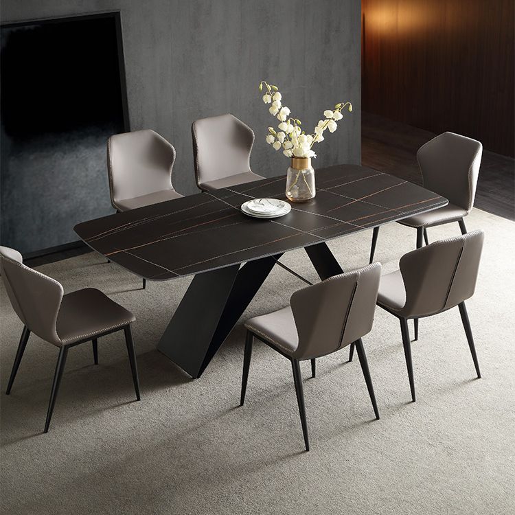 Modern Metal Base Dinette Set 1/4/5/7 Pieces Rectangle Indoor Dining Table Set in Black
