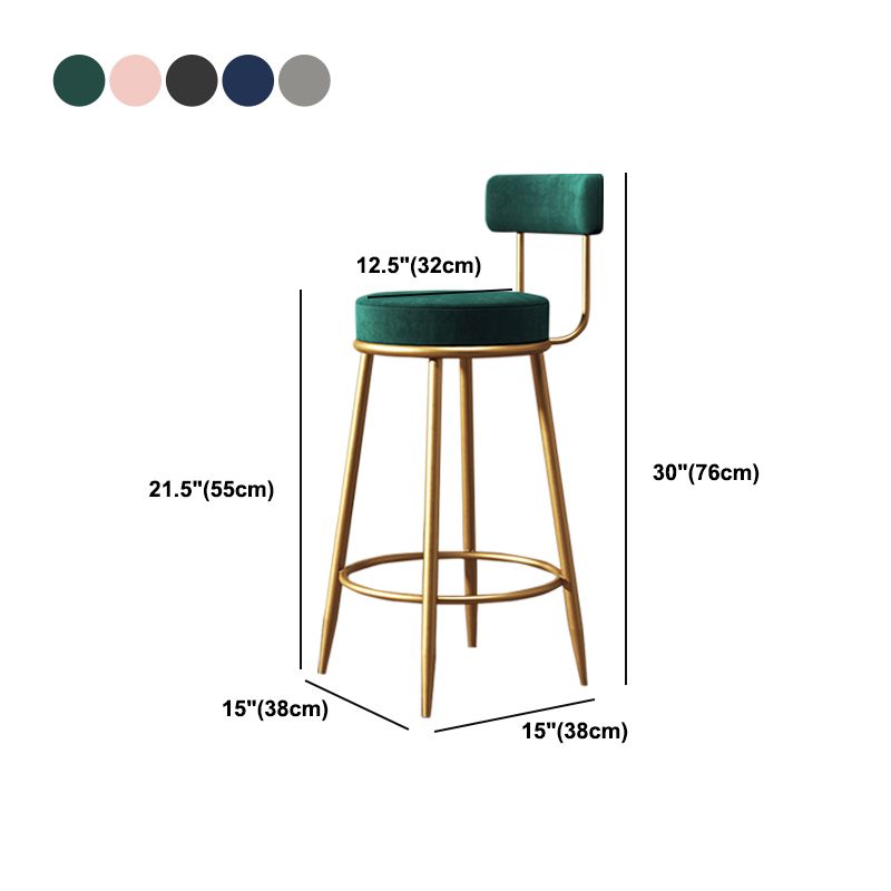 Glam Armless Backrest Counter Stool Iron Cushion Bar Stool with and Pedal Clearhalo 'Bar Furniture' 'Bar Stools' 'bar_stools' 'furn' 'furn_bar_stools' 'Furniture' 'furniture_bar_stools' 'Kitchen & Dining Furniture' 1200x1200_eb4e7f64-be63-413f-893b-6ca1ea652520