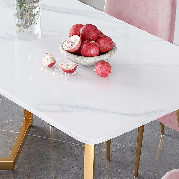 Glam Iron Dinette Set 1/2/5 Pieces Rectangle White Sintered Stone Top Dining Table Set Clearhalo 'Dining Room Sets' 'Dining Tables & Seating' 'dining_room_set' 'furn' 'furn_dining_room_set' 'Furniture' 'furniture_dining_room_set' 'Kitchen & Dining Furniture' 1200x1200_eb5216eb-1b93-41a4-b12d-2d621db65fbf