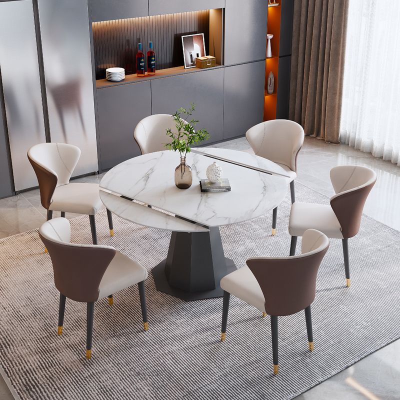 Modern Round Stone Dining Table Set 1/2/5/7 Pieces Dining Set for Home Use Clearhalo 'Dining Room Sets' 'Dining Tables & Seating' 'dining_room_set' 'furn' 'furn_dining_room_set' 'Furniture' 'furniture_dining_room_set' 'Kitchen & Dining Furniture' 1200x1200_eb5676ff-b022-453b-a1cd-65040b2714b1