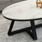 Glam ovale leistenen salontafel, 47 cm hoge cocktailtafel met ijzeren kruispoten