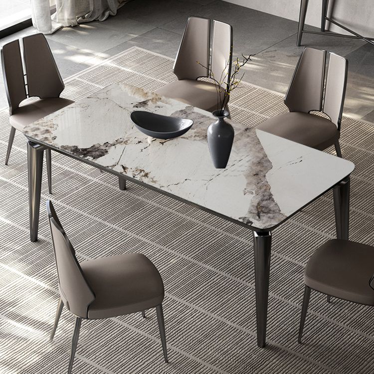 Juego de comedor con tapa de piedra sinterizada estilo diseñador, juego de mesa de comedor rectangular de 1/4/6 piezas