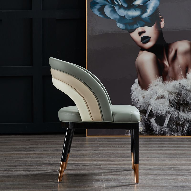 Glam Style Open Back Leather Upholstered Dining Chair with Wooden Legs Clearhalo 'Dining Chairs' 'Dining Tables & Seating' 'dining_chair' 'furn' 'furn_dining_chair' 'Furniture' 'Kitchen & Dining Furniture' 1200x1200_eb5b3f11-f965-449f-94af-81d8105bc1c2