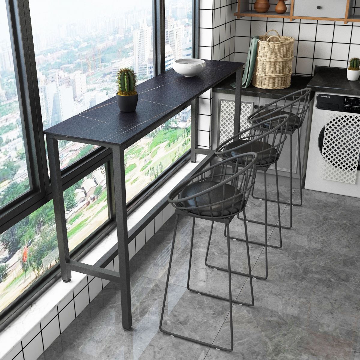 Rectangle Stone Modern Cocktail Bar Table Footrest Trestle Pub Height Dining Table Clearhalo 'Bar Furniture' 'Bar Tables' 'bar_tables' 'furn' 'furn_bar_tables' 'Furniture' 'furniture_bar_tables' 'Kitchen & Dining Furniture' 'kitchen&dining_furn' 'kitchen' 1200x1200_eb5e849c-e2c6-4033-92f8-0b58b5f01d94