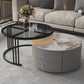 Mesa de centro con tapa de piedra y estructura de pizarra, juego de mesa de centro Glam con 2 cajones