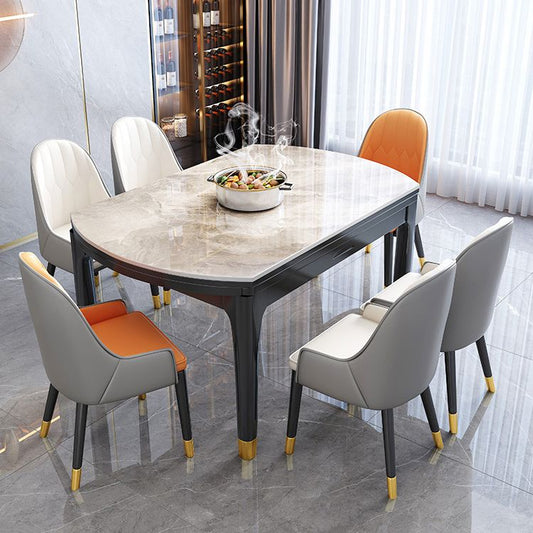Traditional Luxury Style Dining Table Round Sintered Stone Table with 4 Legs