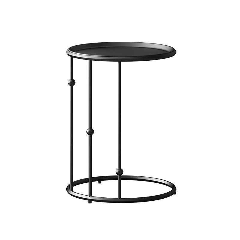 Mid-Century Black / Gold Metal Round Tray Top End Table C Side Table