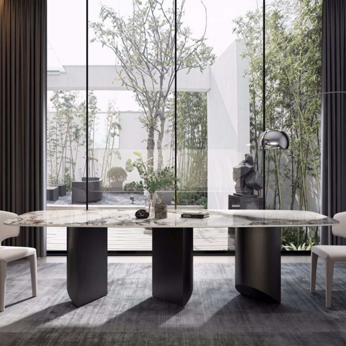 Muebles modernos Mesa de comedor de piedra sinterizada rectangular blanca con patas de metal para el hogar