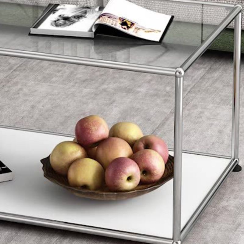 16.53"H Rectangle Glass Coffee Table Stainless Steel Frame Cocktail Table Clearhalo 'Coffee & Accent Tables' 'Coffee Tables' 'coffee_tables' 'furn' 'furn_coffee_tables' 'Furniture' 'Living Room Furniture' 1200x1200_eb7070f1-369a-4086-b385-8829946ac3e4