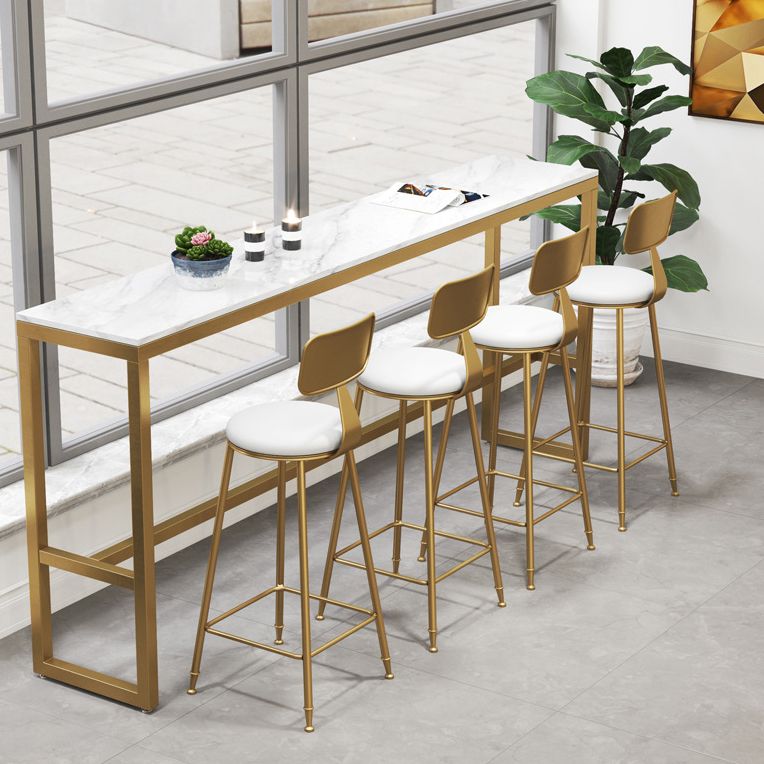 White Stone Bar Table Traditional Luxury Bar Table with Gold Trestle Base Clearhalo 'Bar Furniture' 'Bar Tables' 'bar_tables' 'furn' 'furn_bar_tables' 'Furniture' 'furniture_bar_tables' 'Kitchen & Dining Furniture' 1200x1200_eb7460fe-730b-4b00-85b3-b8362cd39434