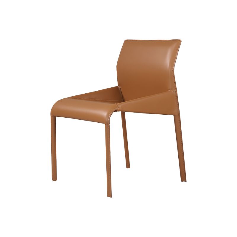 Faux Leather Modern Dining Chair Matte Finish Solid Back Indoor Chair