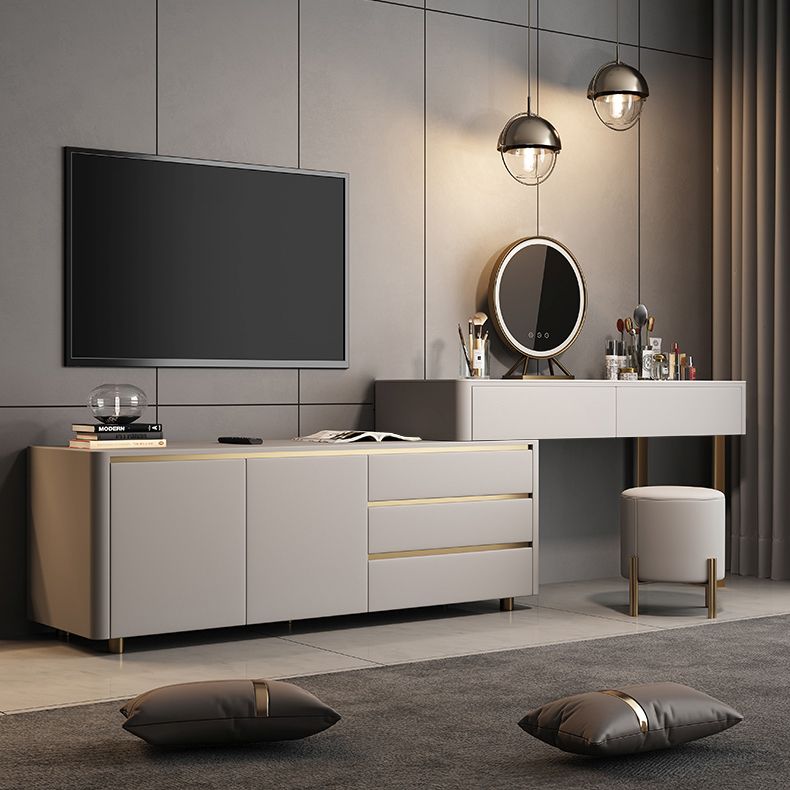 Vanity per trucco a specchio in ardesia glam impostato in grigio con 5 cassetti